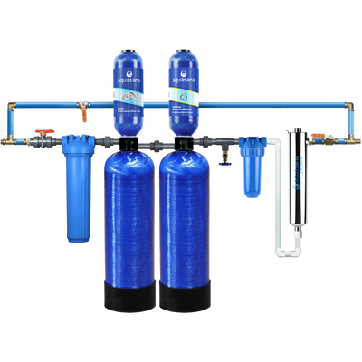 Rhino&reg; Max Flow with Tall Salt-Free Water Conditioner, Max Flow UV Filter, Pro-Grade Bypass Kit and Low Maintenance Pre-Filter
